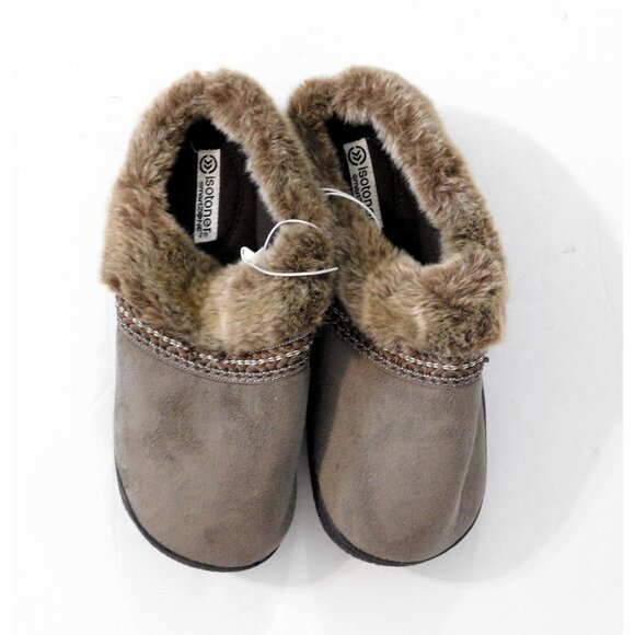 Isotoner SmartZone Slippers Womens Lg 8.5-9 Taupe Comfort Microsuede - Picture 2 of 14